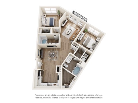 A floor plan of a house with a kitchen, living room, and two bedrooms.